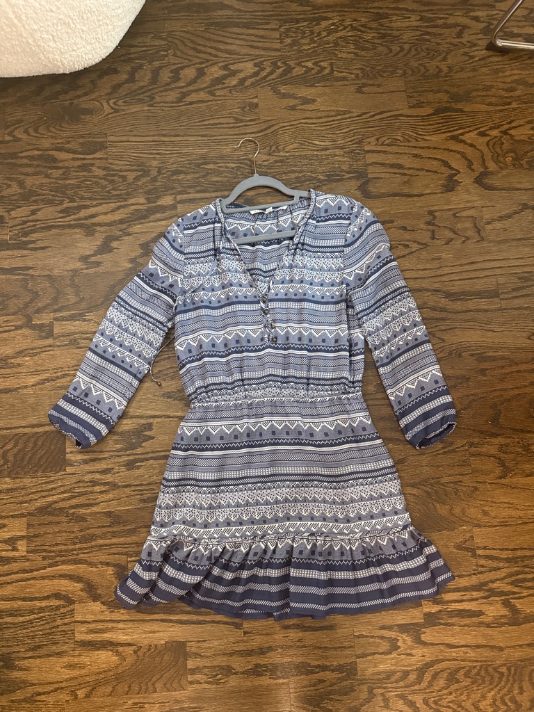 Veronica Beard Blue Patterned Ruffle-Hem Casual Dress